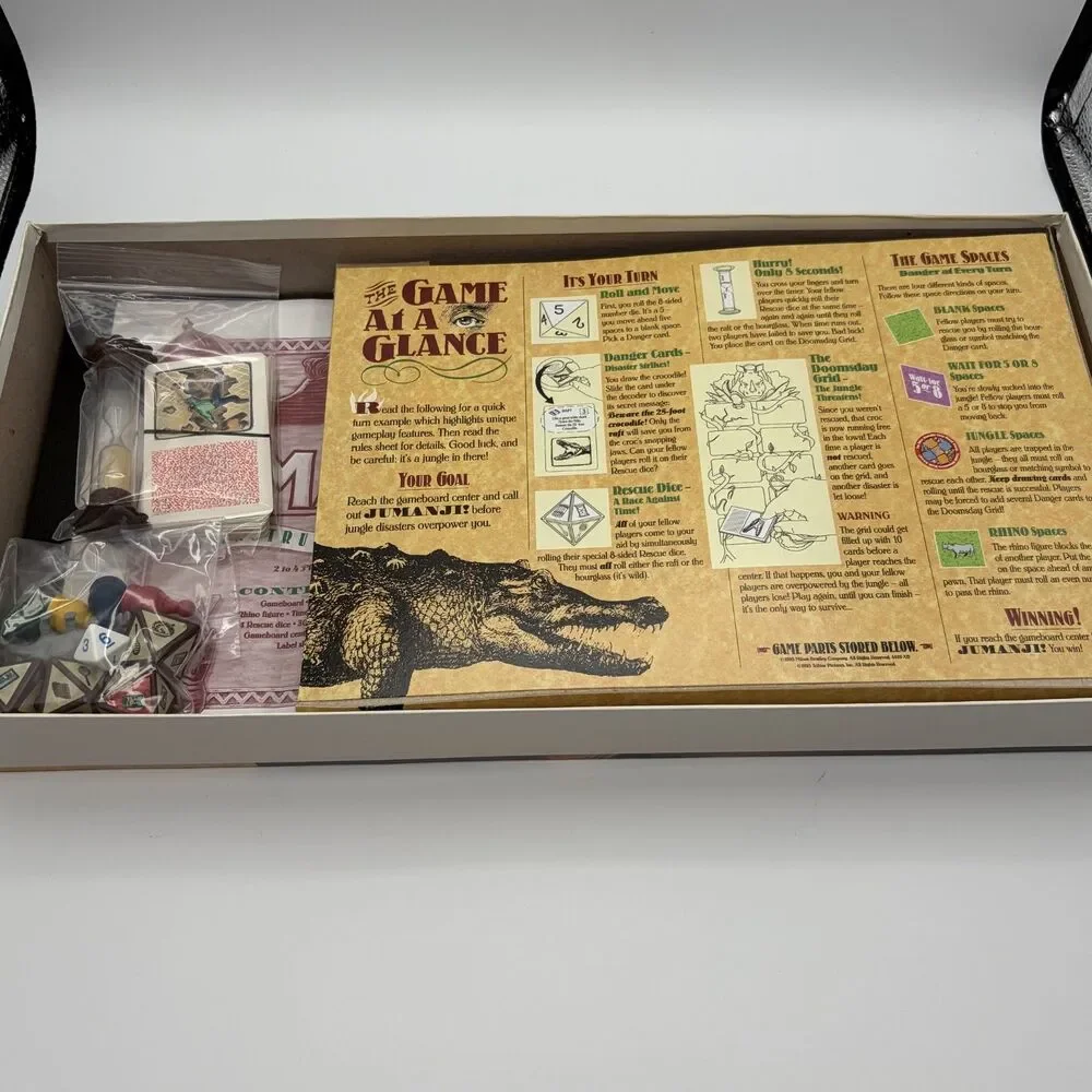 VINTAGE Jumanji The Game COMPLETE Milton Bradley 1995 Family Kids Movie Book